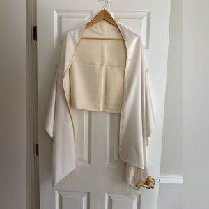 🕊️ One-of-a-Kind Formal Wrap | Cream Silk with Beaded Fringe